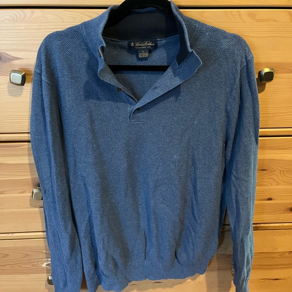 Brooks Brothers Cotton Cashmere blend Henley sweater in blue with buttons - Picture 8 of 9